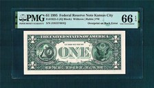 $1.00 1995 Federal Reserve JQ-Block (R-5) "Overprint on Back" ERROR~PMG-66EPQ