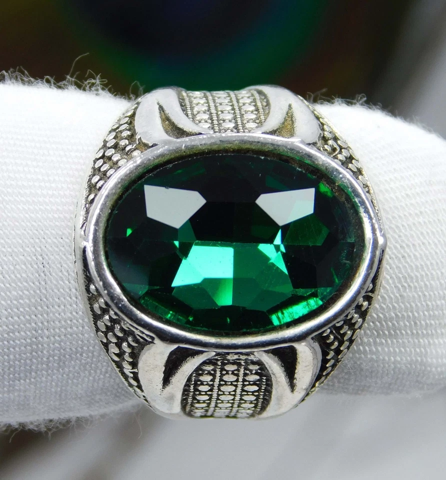 Anillo de piedras preciosas naturales de 28,85 quilates de circón verde impecable talla 5 - plata de ley Foto 3 de 4