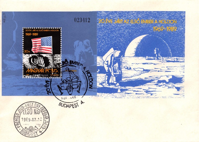 APOLLO 11 20TH ANNIV 1989 HUNGARY COLORFUL FIRST DAY COVER SHEET SC# 3186