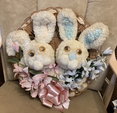 Vintage Easter 15  Wreath With Googly Eyed Bunnies & Flowers READ