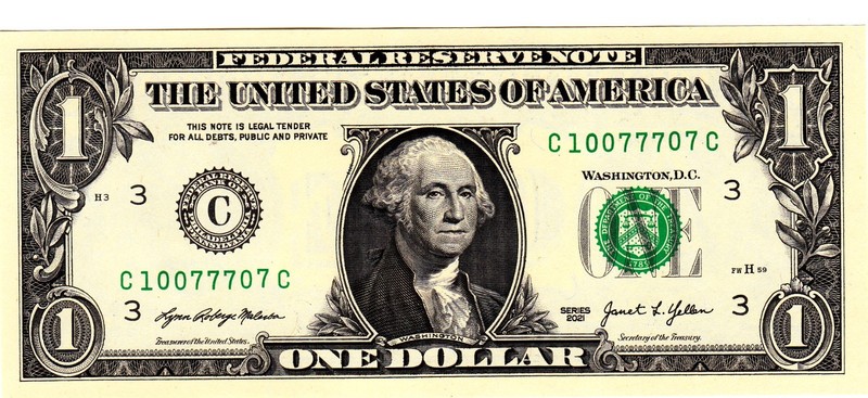 $1 2021 Fancy Serial  Uncirulated CU C10077707C
