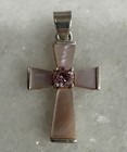 Sterling Silver Mother Of Pearl MOP Pink Inlay Cross Pendant For Necklace
