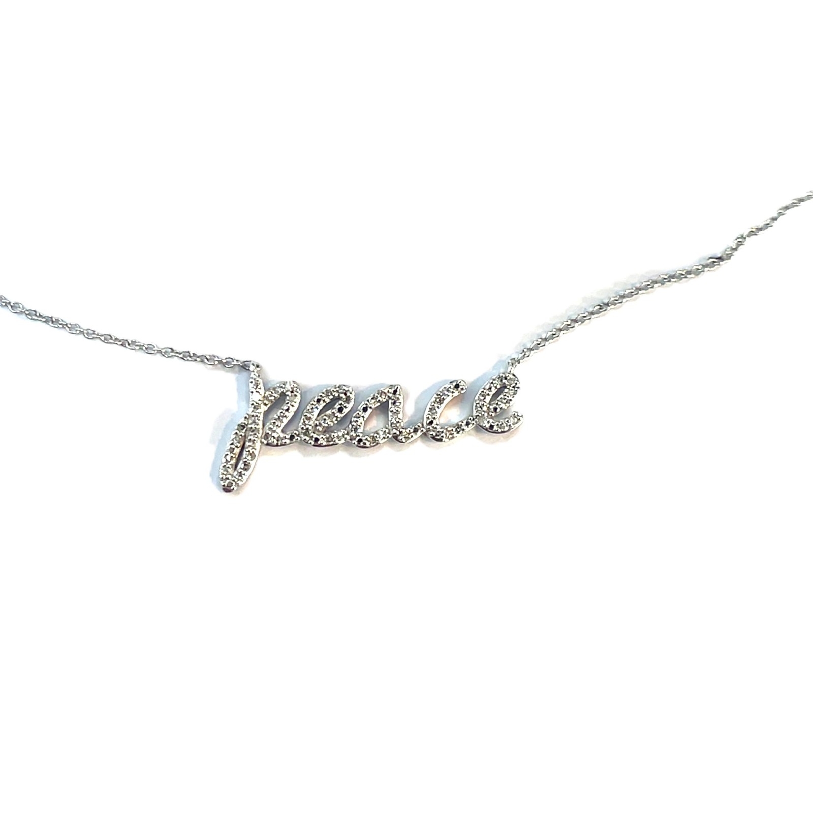 Solid White Gold Diamond Studded Peace Necklace - image 1