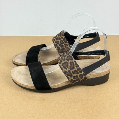 Munro Pisces Leopard Print Slingback Sandals Womens 10 Wide Black Brown Casual