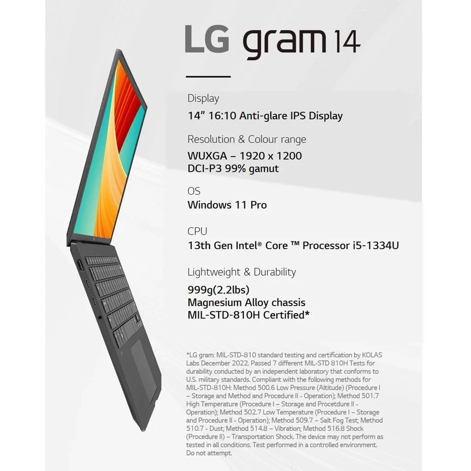 LG gram, Intel Core i5, 16GB RAM, 256GB SSD, 14 Inch Laptop, 14Z90RU-G.AP52A1 - Image 2 of 4
