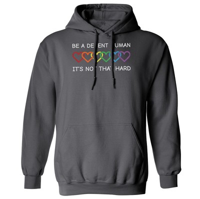 Colorful Hearts Rainbow - Be A Decent Human Unisex Hooded Sweatshirt
