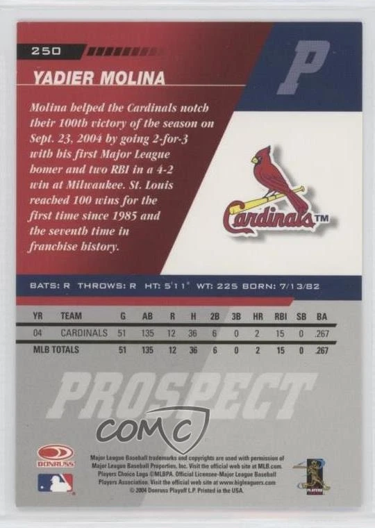 2005 Leaf Prospect Black Yadier Molina #250 - Image 2 of 2