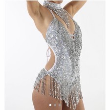 Silver Sequin Fringe Women's Dance Outfit Adult Costume/ Rave outfit
