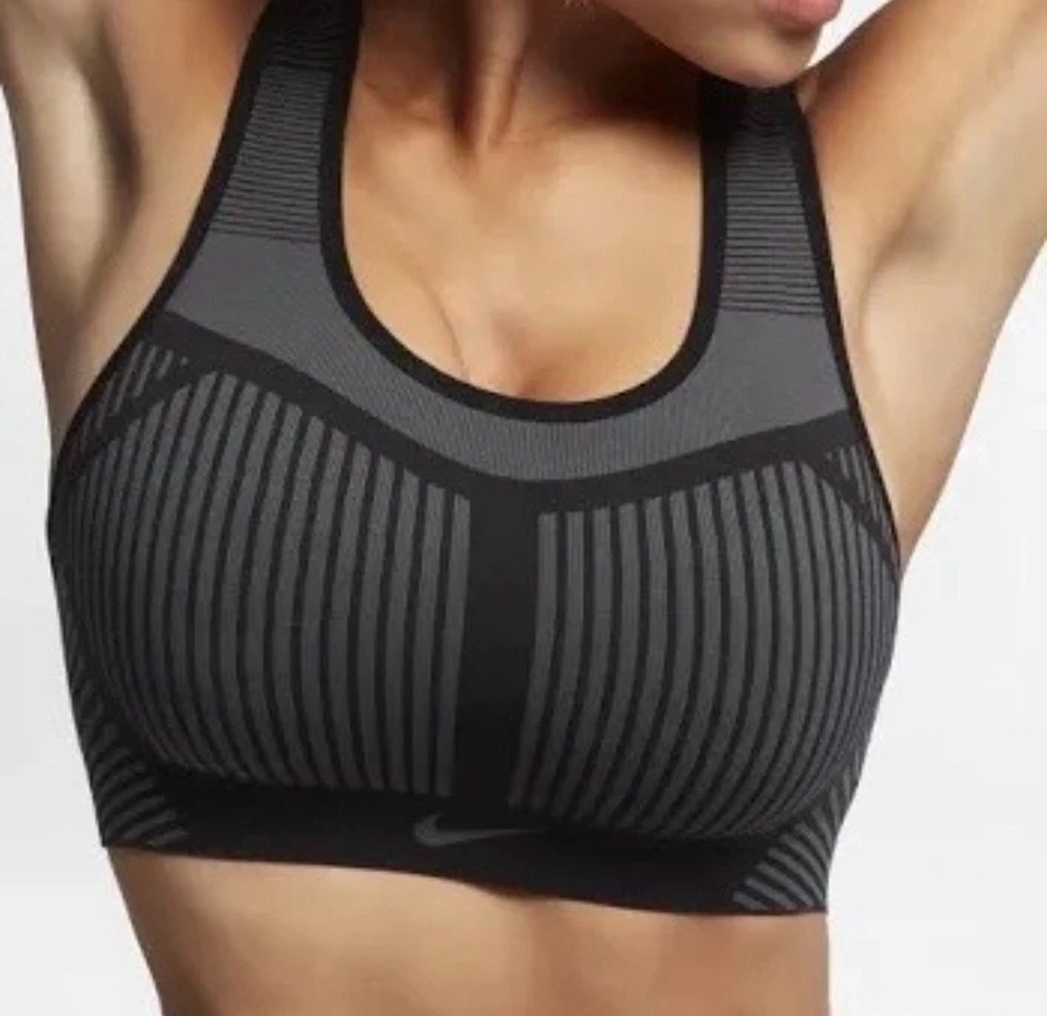 Sujetador deportivo Nike FE/NOM Flyknit sin relleno S gris negro compresión inalámbrica Foto 2 de 4