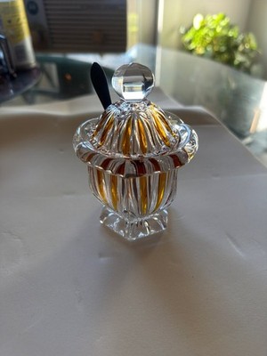Vintage Cut Glass Sugar Bowl with Lid and Spoon