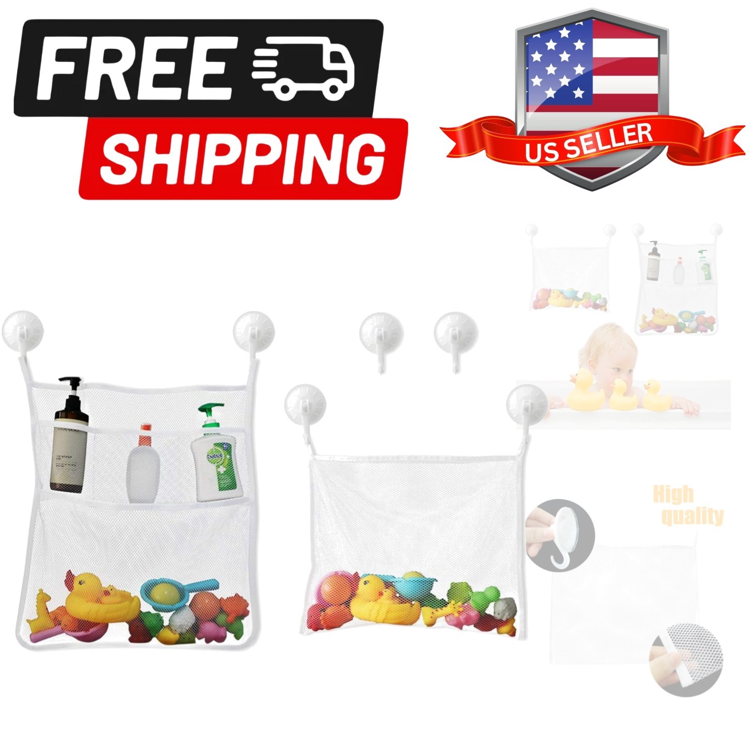 Bath Toy Organizer Mesh Storage Organizer Baby Shower Toys B