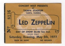 RARE 1973 Led Zeppelin 5/5/73 Tampa Stadium Ticket Stub NICE Condition!