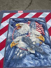 4th of July Patriotic Stars Decor Blue Red White Quilt 52 x 64 Inch Handmade