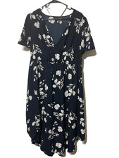 Shein Curve Women's Plus Size 1X Faux Wrap Midi Dress V Neck Navy Blue  Floral