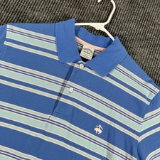 Brooks Brothers Performance Polo Shirt Mens Medium Slim Fit Blue Striped Golf
