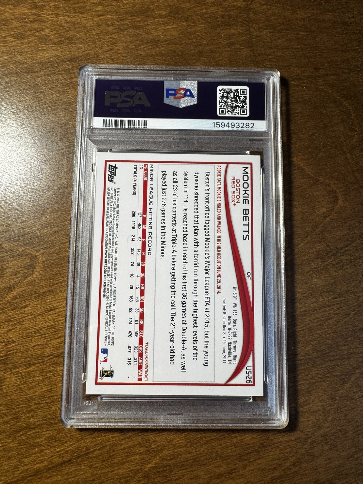 2014 Topps Update Mookie Betts RC Rookie #US-26 Red Sox PSA 10 GEM MINT view 2