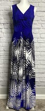 Liz Claiborne Women’s Size M Palm Print Tropical Blue/White Maxi Dress Sleeveles