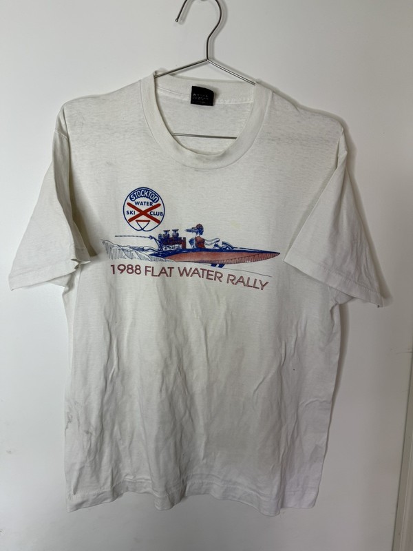 Vintage Shirt Adult L White Flat Water Rally Boat 1988 Graphic Single Stitch