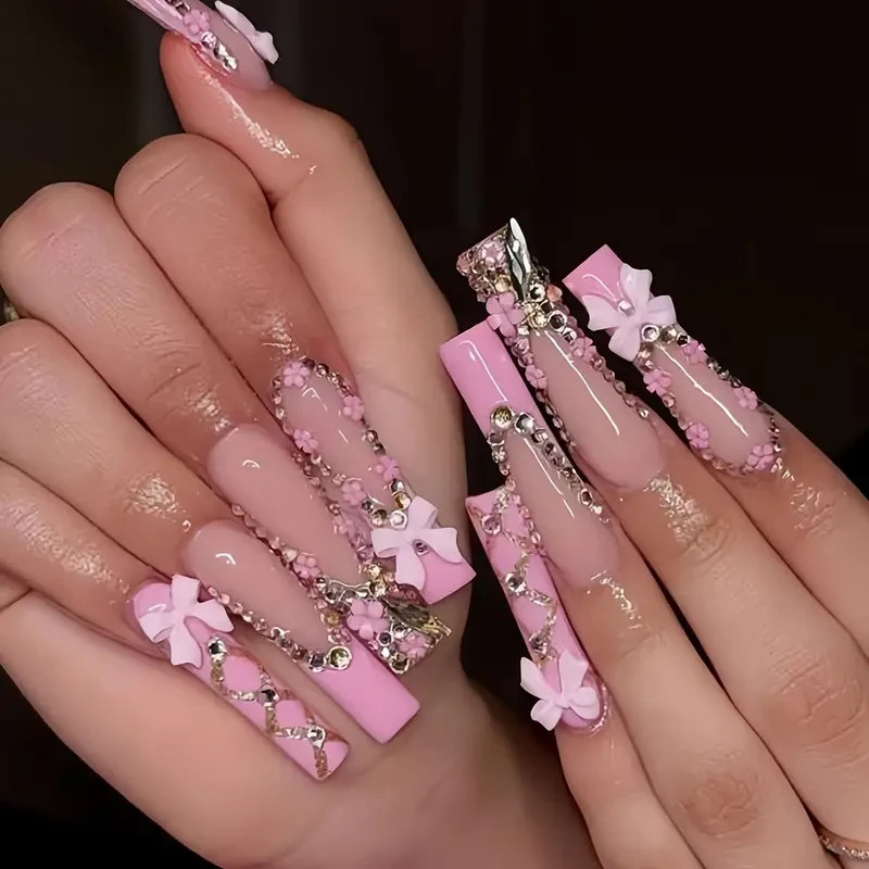 500 PC Pink/White/Red/Black/Blue  Bow/Heart/Pearl/Star Finger nail gems