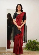 Women's Woven Handloom Pure cotton saree With Stitched Blouse