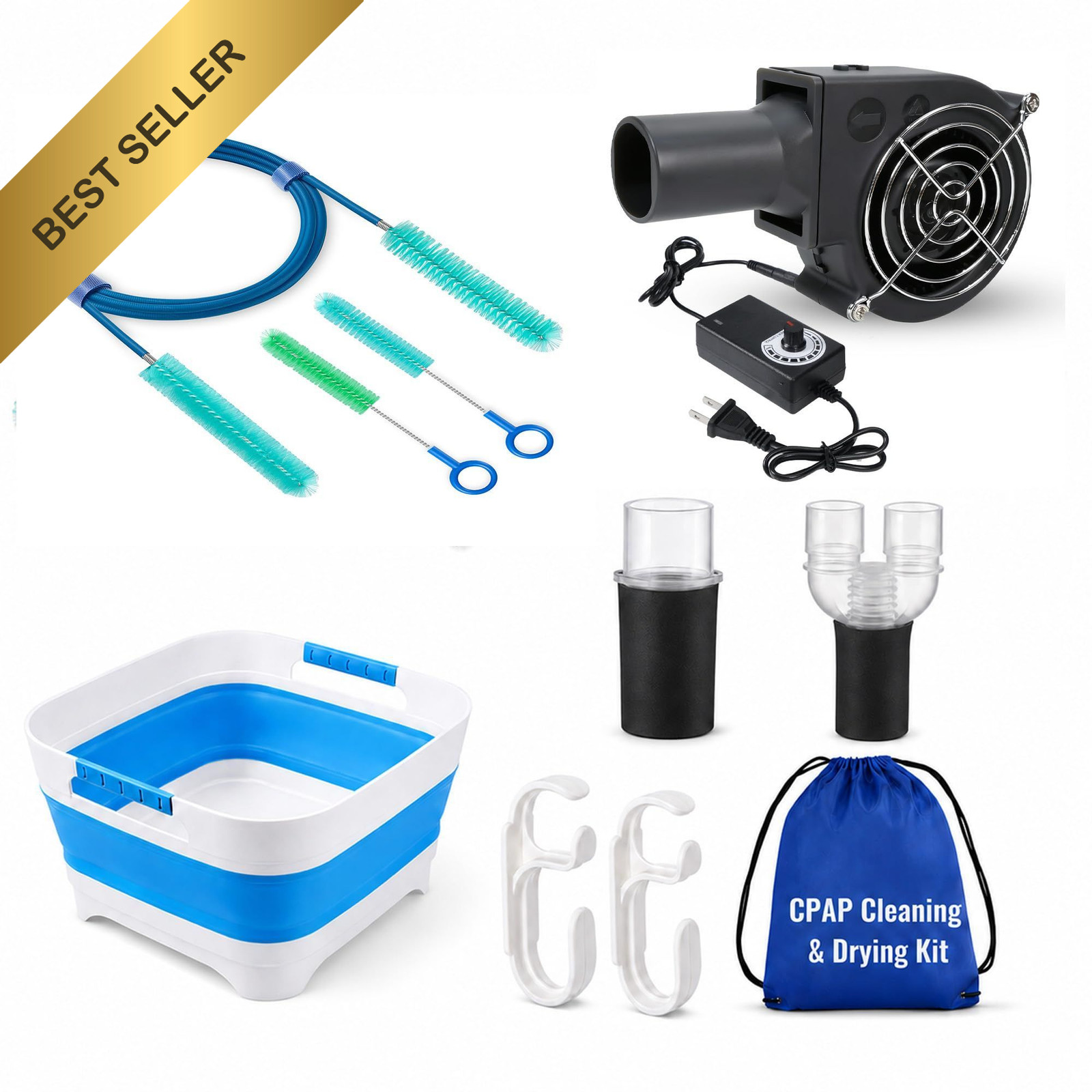 Complete CPAP Cleaning Kit with Hose Dryer Brush and Basin For 22mm 15mm Tubing