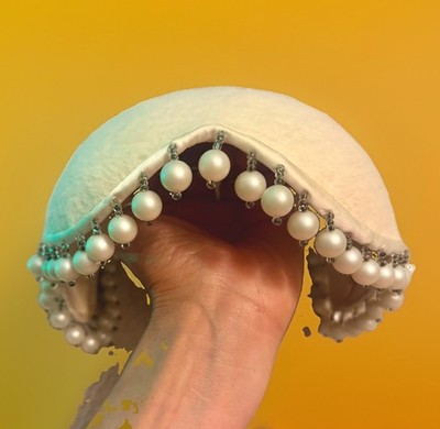 SCHIAPARELLI WEDDING CAP! Vintage Rhinestone Pearl Ivory Hat ANTIQUE DESIGNER!
