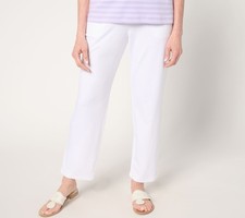 Denim  Co. Women's Petite Pants PM Beach Jersey Straight Leg White A685896