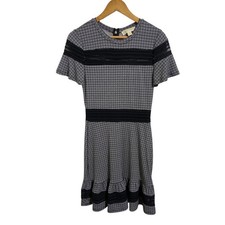 Michael Michael Kors Houndstooth Dress Black White Crochet Lace Trim Size Small