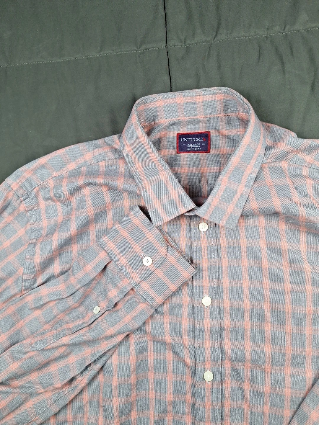 UNTUCKit Men's 2XL Grey Pink Plaid Long Sleeve Button Down Cotton Shirt Preppy