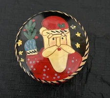 Vintage Wood Trinket Box Santa Christmas Hand Painted Unique Small Lacquer