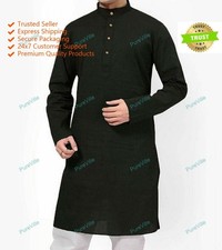 Mens Kurta Boys Clothing Black Indian traditional top tunic long kurta shirt