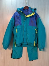 Vintage RETRO Columbia Vamoose Ski COAT Jacket Pants MultiColor Set Mens 