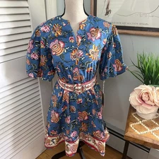 JOIE Womens Shirt Dress 8 Blue Floral Belted Fit Flare Preppy Coastal Soft Girl