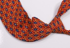 Brioni Red Gold Geometric Print Silk Handmade Necktie Tie