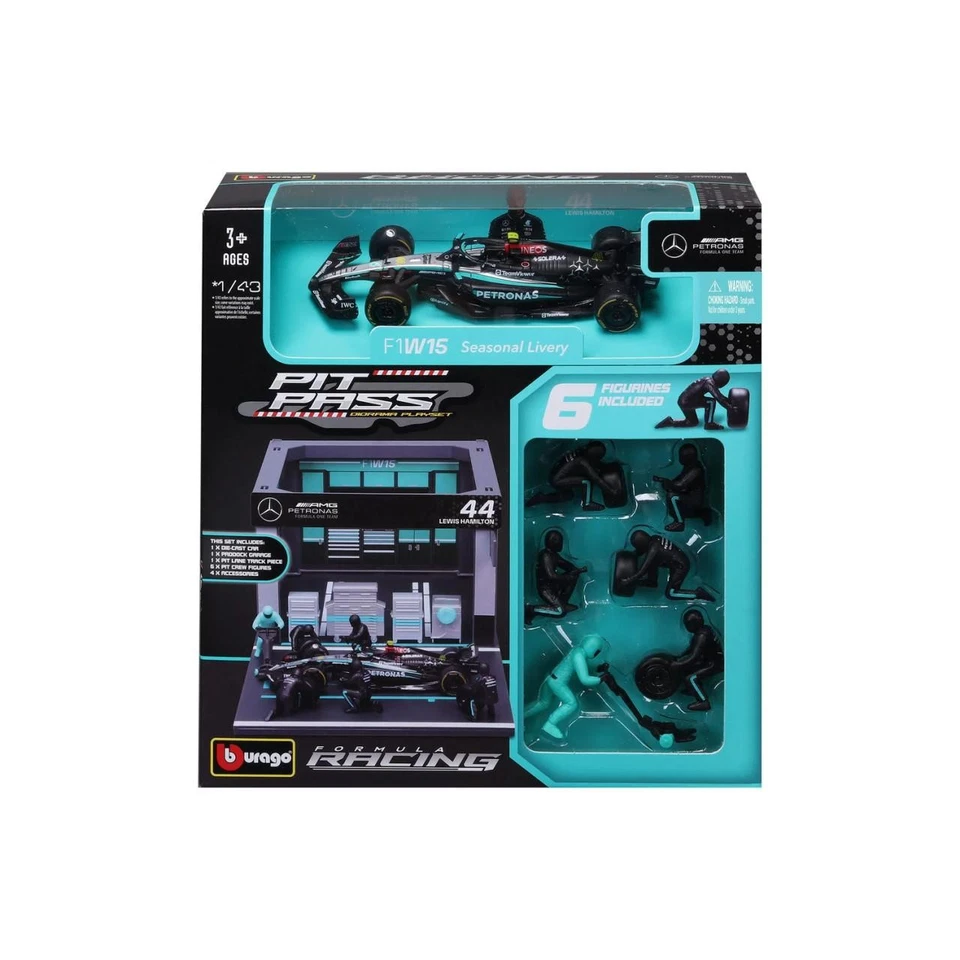 1:43 Bburago B18-38452H Lewis Hamilton Mercedes W15 Passaggio Dal Box 2024 - Immagine 3 di 4