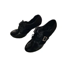 Top Moda Xing-70 contrasting black faux leather US 8.5 platform bootie heels