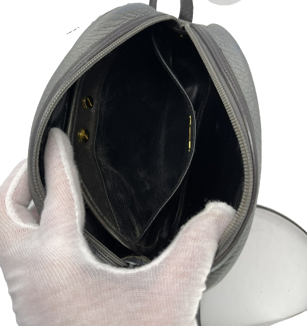 Vintage Christian Dior Shoulder Bag Gray Leather Italy Authentic thumbnail 11