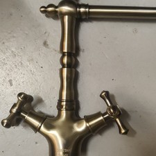 Bristan Easyfit Swan Neck Kitchen Tap Cross Handles Brass Deck Mounted w/ Hoses