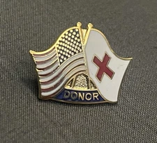 VTG American Red Cross USA Crossed Flags Pin Union Made Blood Drive Donor