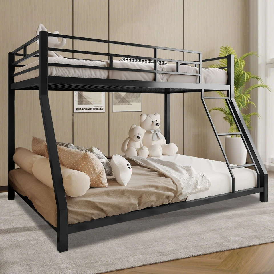 Heavy Bunk Beds Twin Over Full Size Metal Bunk Bed With Bottom Space & Guardrail - Image 2 of 4
