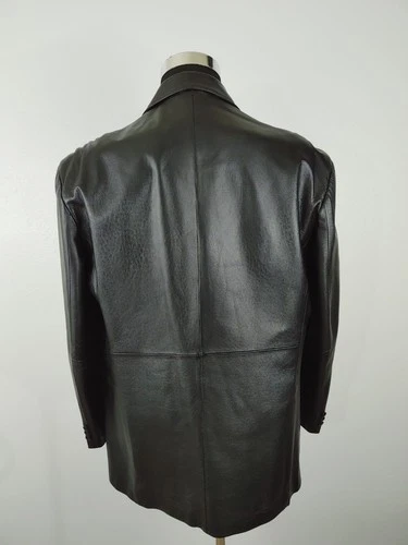Stafford Leather Blazer Men's Large Black Genuine 3-Button Sport Coat Jacket 44R image 13