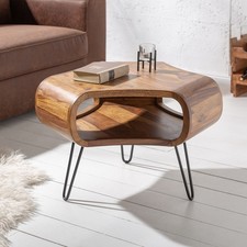 Retro Couchtisch ORGANIC LIVING 70cm Sheesham Massivholz Stauraum Hairpin Legs