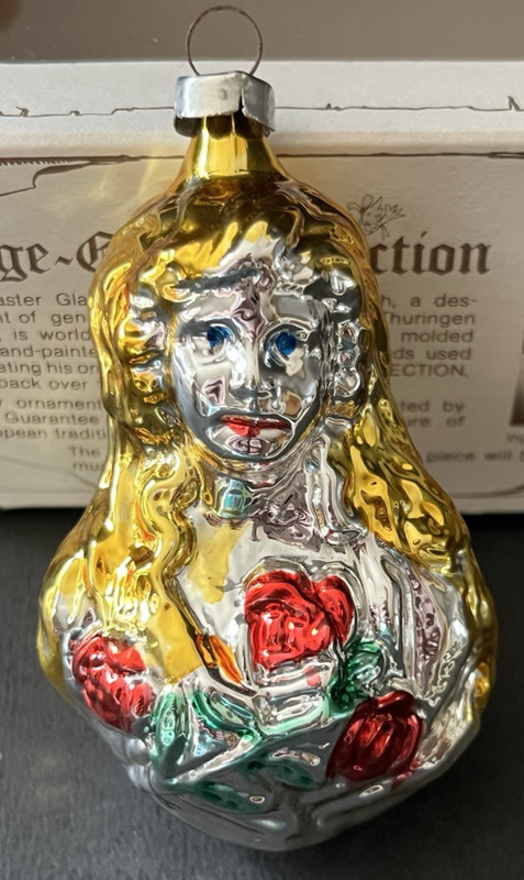 AWESOME Vtg 1984 German Xmas Ornament ANGEL W/ ROSES Glass Box Certificate MINT