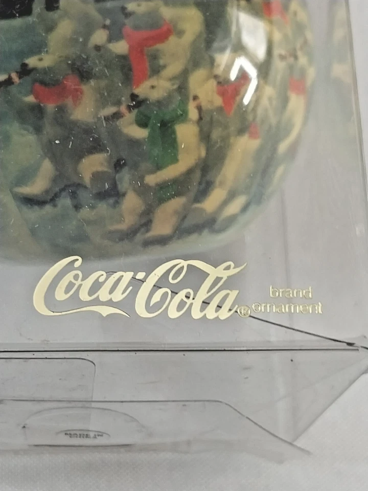 De colección 1995 Coca-Cola Navidad Adorno Osos Polares en Caja Árbol de Vacaciones Bola Foto 3 de 4