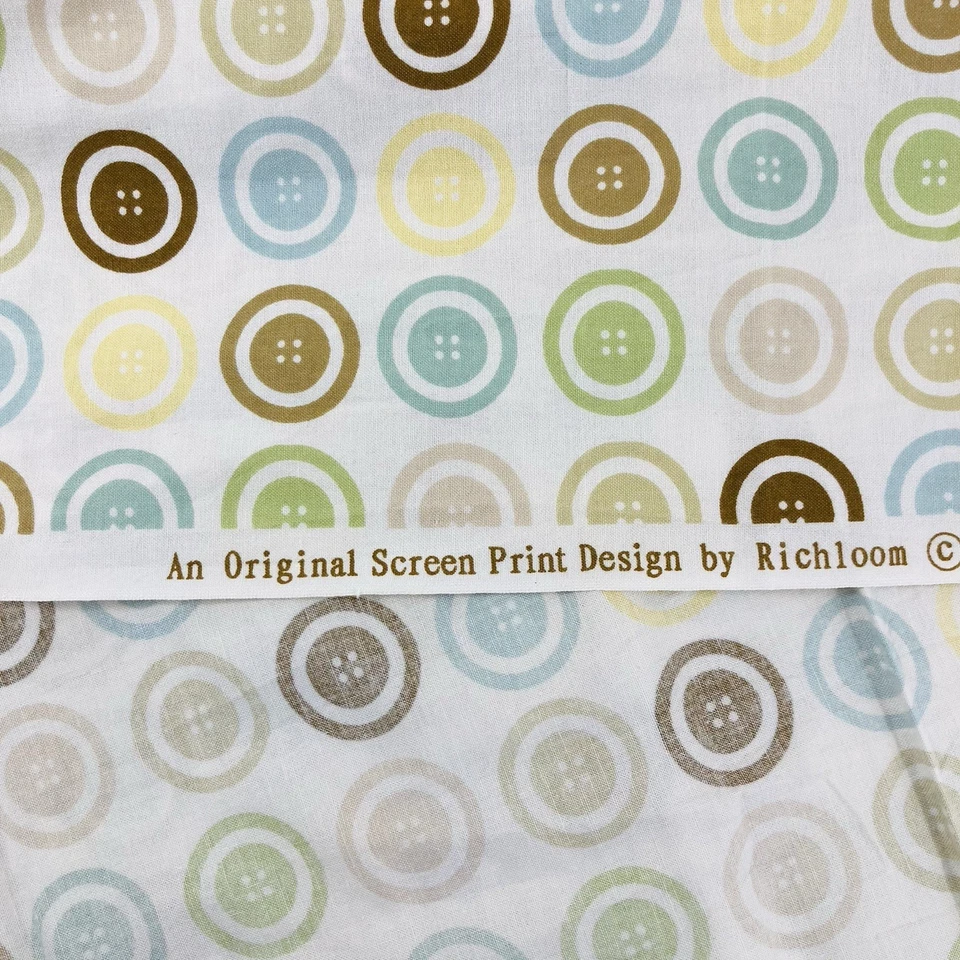 2011 Richloom Screen Print Cotton Fabric Buttons Brown Green Yellow Aqua 68 x 44 - Image 3 of 4
