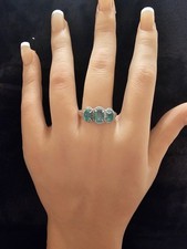 3 stone NATURAL Colombian Emerald ring Sterling Silver