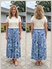 Jaclyn Smith Sport Floral Button Front Maxi Skirt Large Blue 90s Vintage Pockets