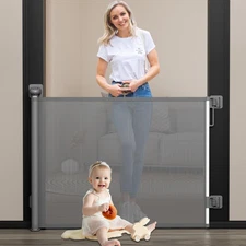 Baby Gate for Stairs No Drill, Punch Free Retractable Baby Gates Extends to 54" 