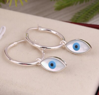 Evil Eye Nazar Boncuk Hoop Earrings With Mother Of Pearl Protective Jewelry