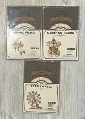 3 x neue Robotime 3D Holzpuzzle - Flügel, Riesenrad & Karussell